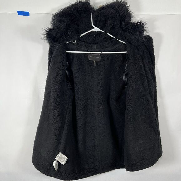 BCBG MAXAZRIA Barrett Quilted Full Zip Jacket Womens Large Black Faux Fur Hood - Picture 8 of 14